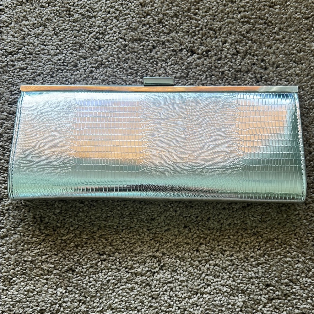 Silver Crocodile Embossed Clutch